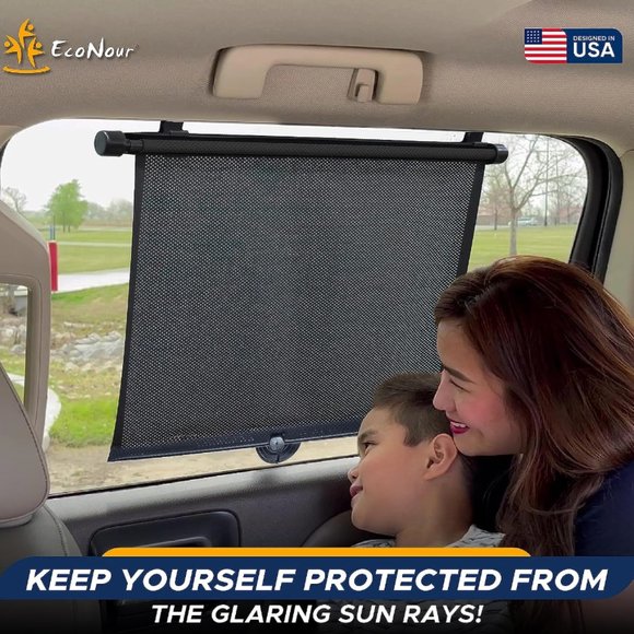 Car Side Window Sun Shade/Retractable Car Roller Sunshade (2 Pack) (15"x17") - Picture 2 of 7